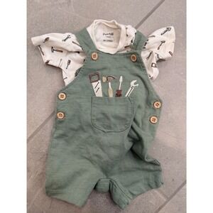 Pekkle Baby Boys Tool Print T-Shirt and Sage Green Overalls Set 3M 1750239